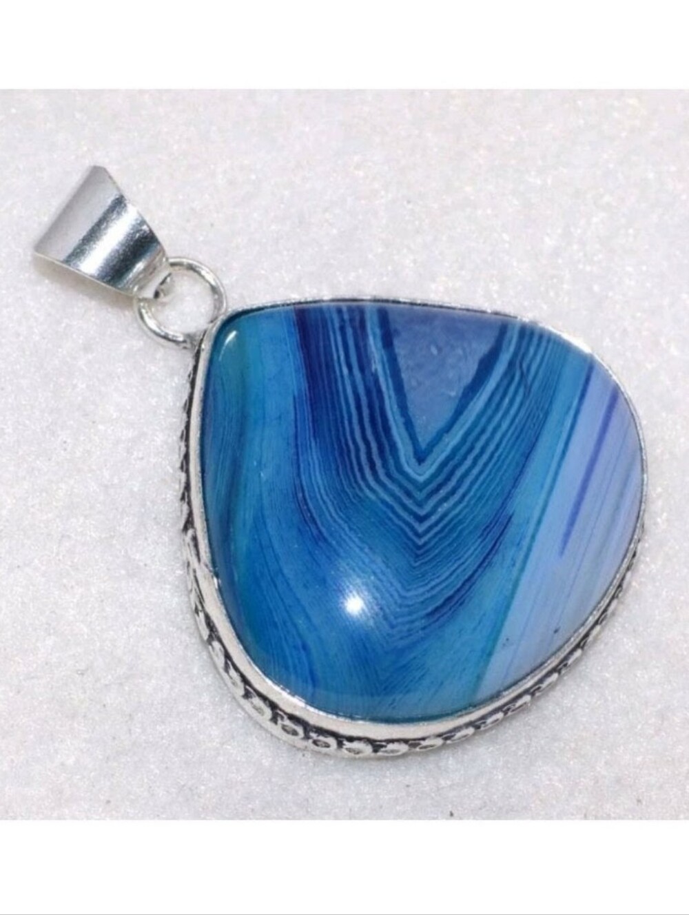 Blue Botswana Agate Gemstone Jewelry 925 Sterling Silver Pendant Necklace